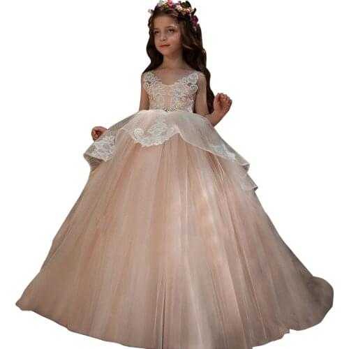 Beautiful ball gown kids dresses for girls puffy first communion dress deguisement enfant fille long girls party dress