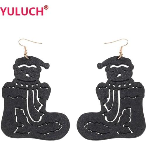 YULUCH Christmas Ethnic Jewelry for Wooden Christmas Sock Snowman Pendant Fashion Personality Woman Earrings Party Gift