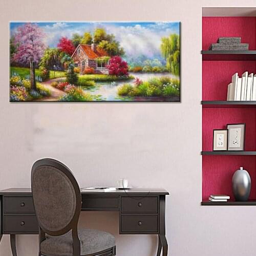 Hand Painted Thomas Landscape Oil Painting On Canvas for Hotel Decor Beautiful Cottages Flowers Scenery Home Decor Painting