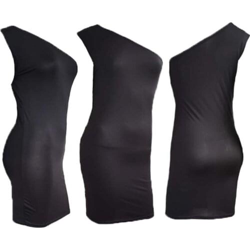 Spandex Womens Beach Dress Party Sexy One Shoulder Wrap Chest Open Back Bag Hip Slim Fit