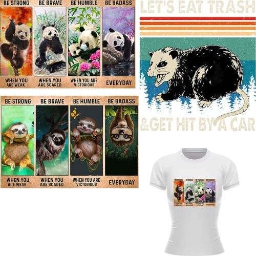 Jungle Animal Patches Panda SlothThermal Stickers Iron On Clothes Heat Transfer Vinyl DIY Patch Decal Clothing Stripe Adhesive