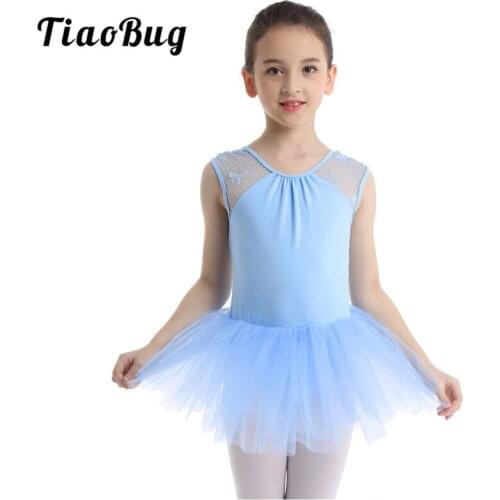 TiaoBug Kids Girls Professional Ballet Tutu Dance Dress Lace Back Gymnastics Leotard Children Stage Performance Dance Costume