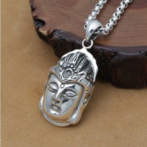 Tibetan 925 silver Buddha Head pendant Real Sterling Silver Buddha Pendant Pure Silver Buddha Amulet Necklace Pendant