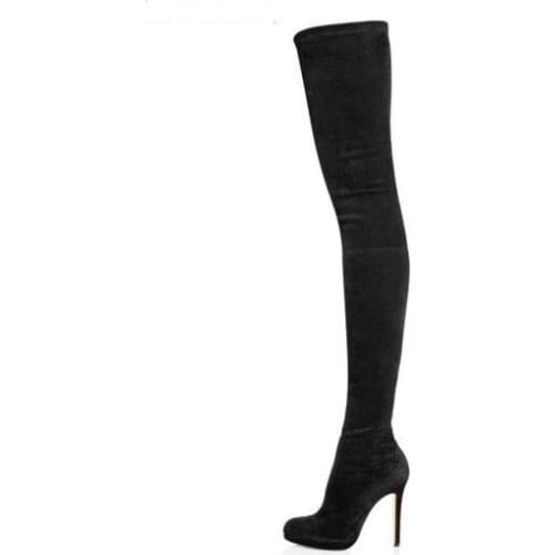 Suede Black Platform Round Toe Stiletto Heel High Heel Over The Knee Woman Boots Slim Thigh Long Boots Winter Big Size 46