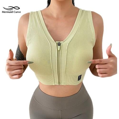 Mermaid Curve Front Zipper Shockproof Sports Bra Women Seamless Printing Gather Yoga Vest Style Running Quick Dry Fitness Bra