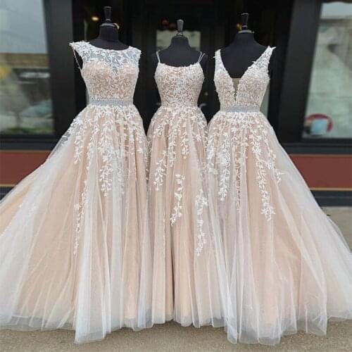 Hot Sale Cheap Sleeveless A Line Appliques Sequin Beaded Floor Length Blush Prom Dress