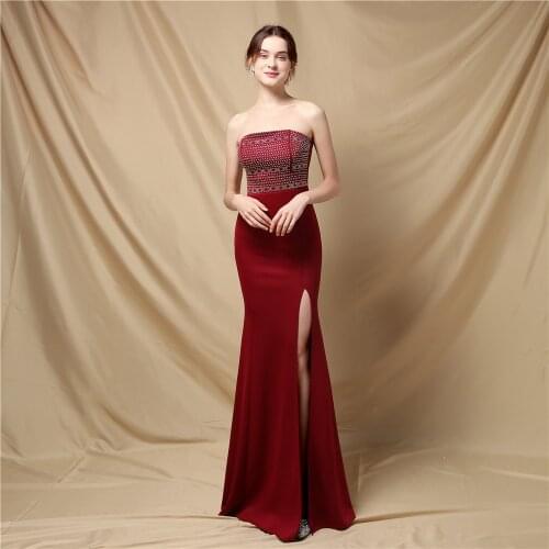 Sexy Backless High Slit Strapless Formal Evening Dress for Party Women Simple Sequined Mermaid Long Prom Gown Elegant White
