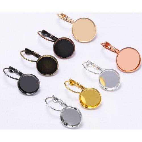 10pcs 8 - 25 mm Metal French Lever Cabochon Earring Setting Blank Earring Base Cameo Bezels Tray For Jewelry Making Supplies