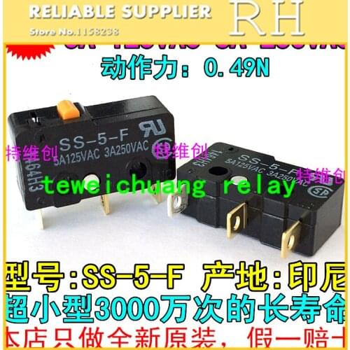 20PCS/lot Micro Switch SS-5-F 5A125VAC 3A250VAC 0.49N