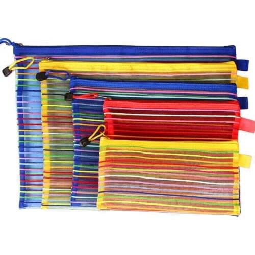 200pcs/lot A4 Size 33.5*24cm Rainbow Stripe Zipper Folder Documents File Organizer Storage Bag For Papers Cosmetic ZA3944