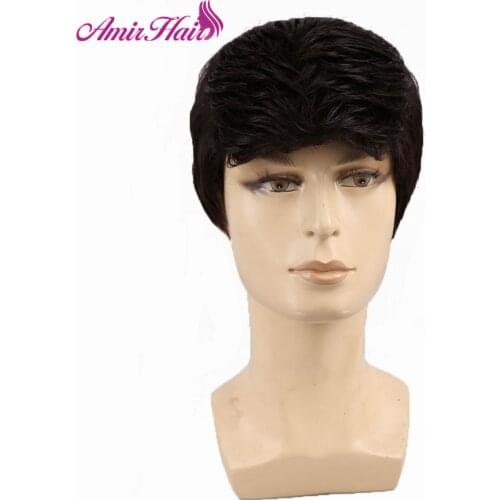 Amir Short Black Blonde Silver Gray Man Straight Synthetic Wig for Men Hair Fleeciness Realistic Natural Brown Toupee Wigs