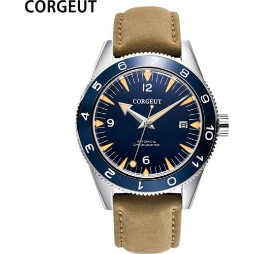 CORGEUT Mechanical Watches Top Brand Fashion Automatic Watch Men Calendar Week Waterproof Leather Band Sapphire Мужские часы