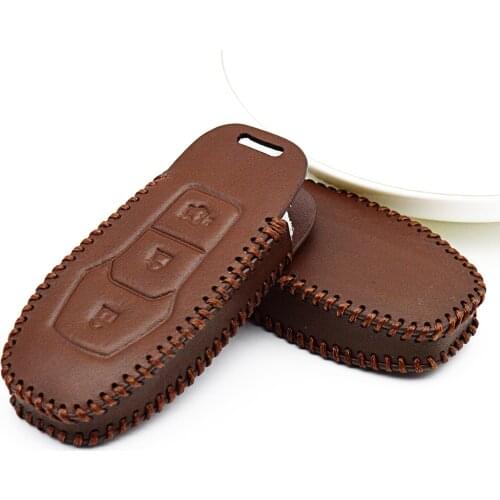 Genuine Leather Car Key Case Cover For Ford Focus 2 ST Mondeo MK3 MK4 Fusion Kuga C S Max Fiesta Edge Mustang 3 Buttons Key Fob