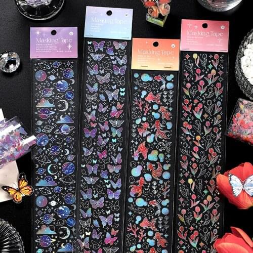 Long Transparent Waterproof Cute Bronzing Silver Laser Sticker Scrapbook Planner Card Deco Material Stickers Korean Stationery