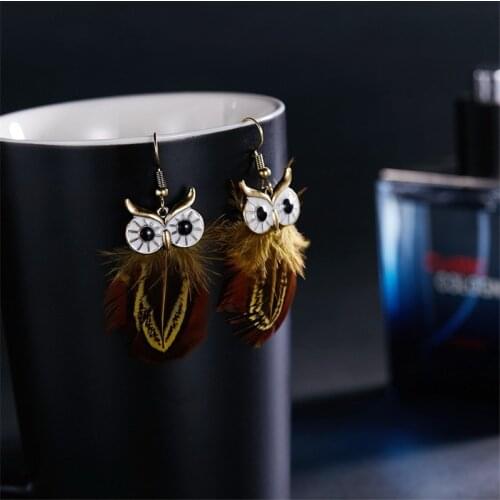 Long Tassel Earrings Feather Boho Tribe Style Long Drop Boho Earrings Gypsy Festival Accessories Owl Tassel Earrings JJ39R-38DH