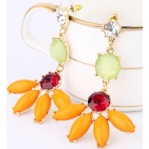 Long Style Summer Ear Jewelry Colorful Hanging Earrings Sweet Cheap Piercing Flower Earrings for Girls