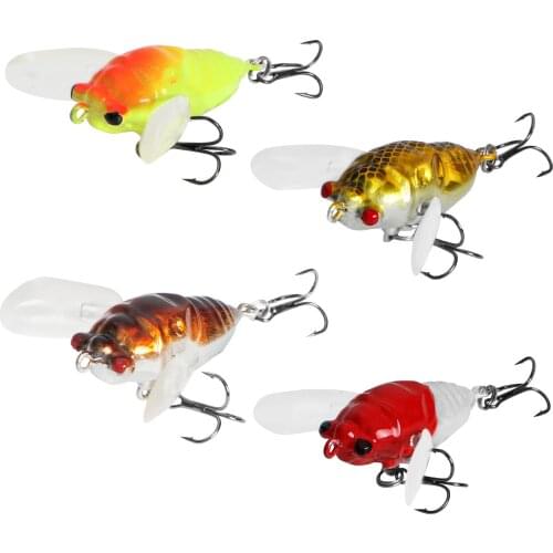FreeFisher 12pcs/Set Locust Insects Fishing Lures 5cm/7g Fly Fishing Flies Hard Artificial Bait with Treble Hooks 3D Fish Eyes