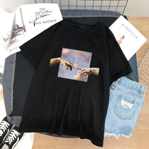 MICHELANGELO Aesthetic Art Oil Painting Sky Harajuku Fun Personality Print Streetwear T-shirt Ulzzang Hip Hop Casual Women Tops