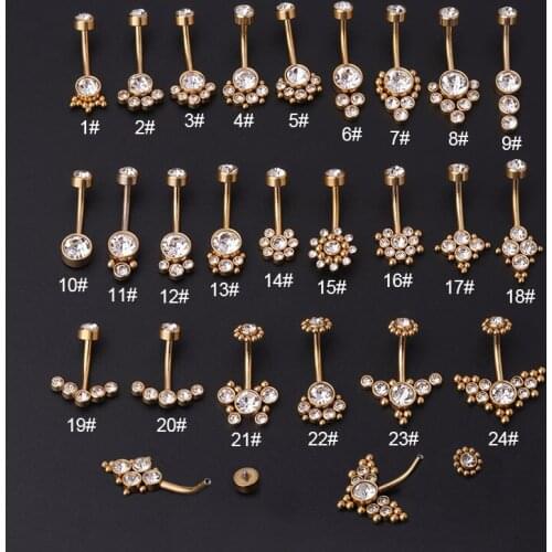2021 New titanium stainless steel navel piercing ring women statement body piercing jewelry Rhinestone belly button rings