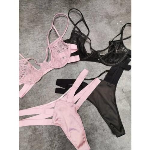 2021 New fashion lace perspective temptation ultra-thin sexy lingerie set plus size underwire push up bra and panty set