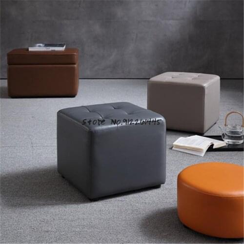 Leather Stool Round Leather Pier Sofa Stool Home Living Room Modern Shoe Changing Stool Light Luxury Storage Small Square Stool
