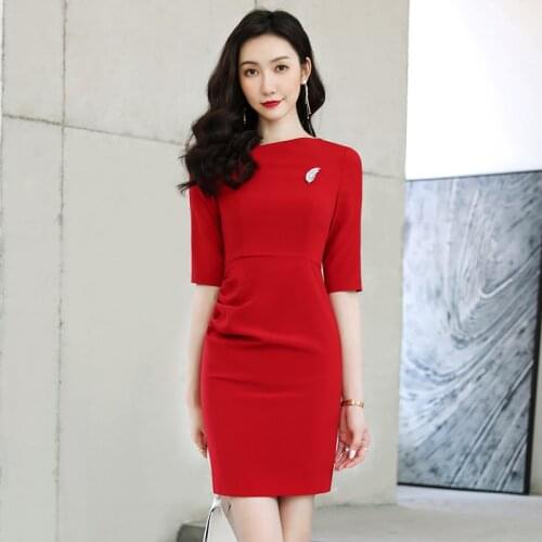 Summer New Fashion Red Color OL One-piece Dress,Women Interviewer Formal Dress,Defined Waist Slim Pencil Dress