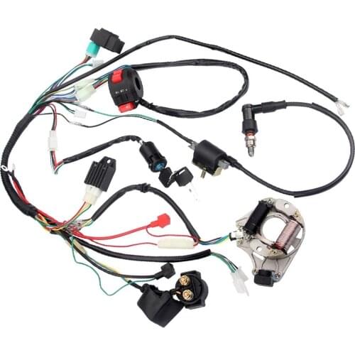 Motorcycle Wiring Harness Stator Coil CDI Solenoid Relay Spark Plug for 4 Wheelers Stroke ATV 50cc 70cc 110cc Pit Quad Dirt Bike