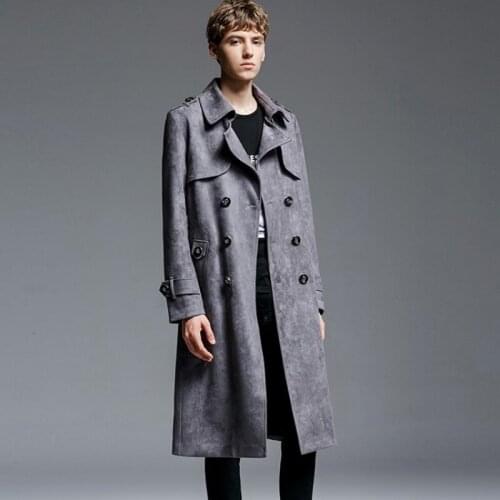 2020 New Mens Military Maxi Long Coat Sobretudo Double Breasted Faux Suede Leather Army Trench Man Coats Plus Size 6XL Overcoat