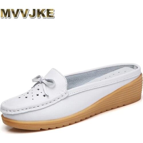 MVVJKE Summer Women Hole Platform Slipper Floral Flats Breathable Leather Casual Shoes Slip-on Comfortable Nurses Shoes Wedges