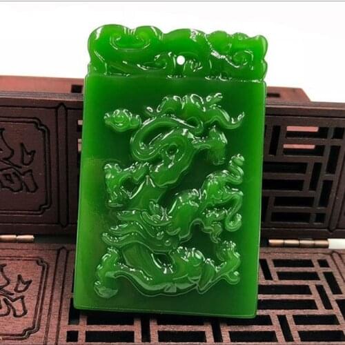 Natural Green Hand Carved Zodiac Dragon Jade Pendant Fashion Jewelry Mens and Womens Zodiac Dragon Necklace