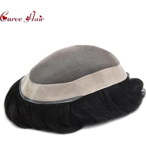 Natural Hairline Human Remy Wig Super Quality Fine Mono Mens Toupee Hairpiece Easy to Tape and Clean Black Folded German Lace