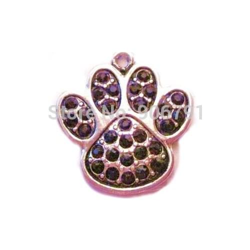 Newest styles!!! 100pcs a lot special rhodium plated Paw Print Purple Crystal Pendant charm