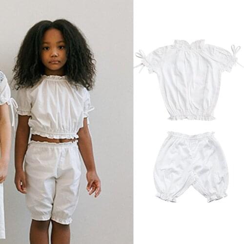 2021 Summer New Girls' Bubble Sleeve Short Sleeve Shorts Suit Childrens Mosquito-Proof Bloomers