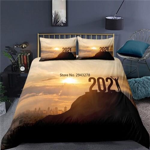 2021 Theme New Year Comforter Bedding Set 3D Cute Print Duvet Cover kids adult Bedclothes 2/3pcs Home Textiles Luxury Bedspread