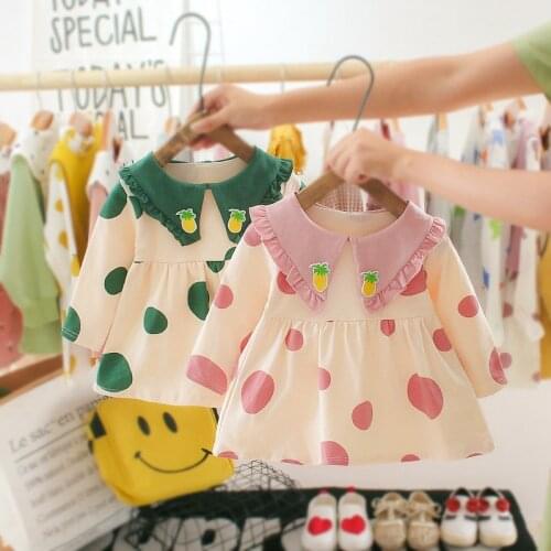 Fashion Autumn Girls Princess Dress Children Kids Infants Baby Long Sleeve Dot Doll Collar Party Dresses S9445