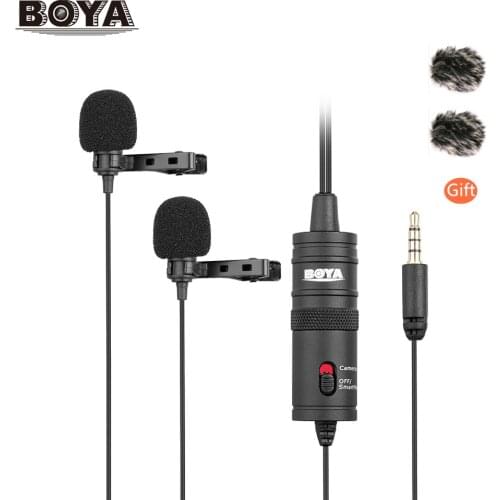 BOYA BY-M1DM 4m Cable Dual-Head Lavalier Lapel Clip-on Microphone for DSLR smart phone Camcorders Recording VS BY-M1