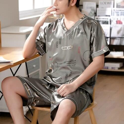 Luxury Pajama Suit Men Fashion Satin Silk Pajamas Sets Sleepwear Family Pijama Lover Night Suit Men Casual Home Clothing