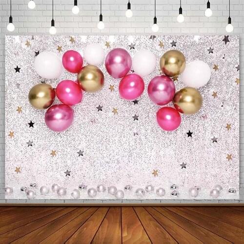 Happy Birthday Party Backdrop Pink Gold Balloon Twinkle Little Star Newborn Photography Background Photo Studio Girl Decor Props