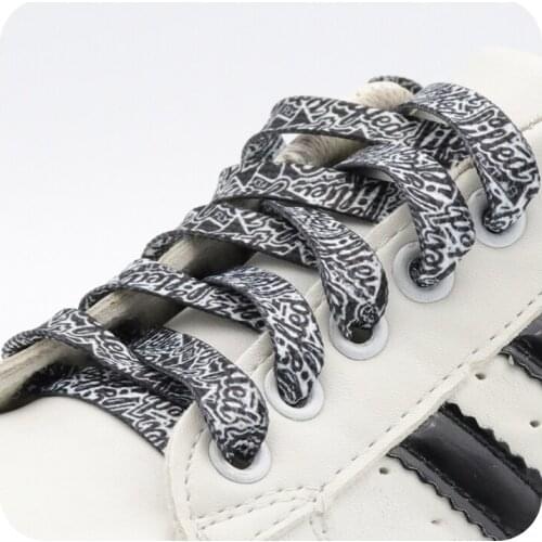 Weiou Fashion Trend Shoelaces 0.8 Cm Flat Printed Black And White Hip Hop Contton Shoelstrings Men Ladies Canvas Shoes Sneakers
