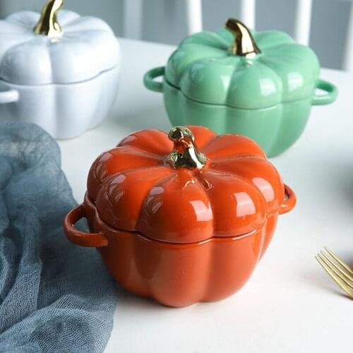 Modern Housewife Cute Pumpkin Bowl Personality Binaural Baking Bowl Tableware Dessert Fruit Soup Bowl With Lid Christmas Gift