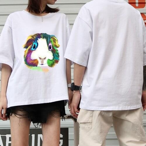 Creative Oversize Guinea Pig Shirt Women Cotton Pullover Harajuku Vintage Graphic Tshirt Drop Shoulder Half Sleeve Tees Y2k Tops