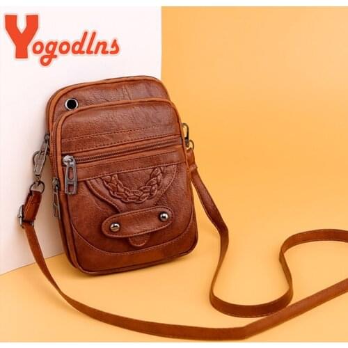 Yogodlns Vintage Soft PU Leather Shoulder Messenger Bag Women 's Handbag Small Cellphone Crossbody Bag Fashion Small Square Bag