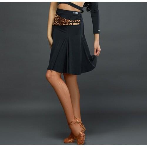 2021 New Women Latin Dance Skirts Sexy Leopard Black Practice Clothes Chacha Samba Tango Latin Dance Competition Skirts DN8467