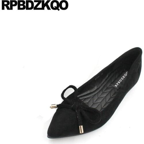 Women Large Size Flats Spring Autumn Ladies Cheap Shoes China Shallow Pointed Toe Casual Chinese Suede Black Slip On 2021 Bow