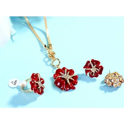 New Fashion Starfish Bride Jewelry Set Elegant Flower Stud Earrings Adjustable Open Rings Necklace Sets For Women Birthday Gift