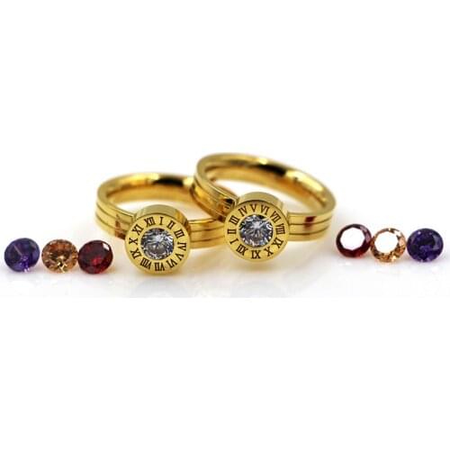 Roman Numerals Crystal Ring 4MM Stainless Steel 4 Colour Womens Ring Classic Elegant Gold Colour Wedding Jewelry Wholesale R729