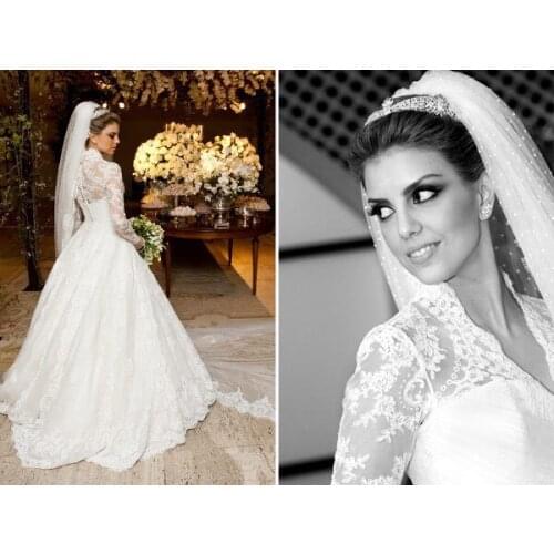 2018 robe de marie Most Popular vestido de noiva V Neck Long Sleeve Puffy Lace appliques bridal gown mother of the bride dresses