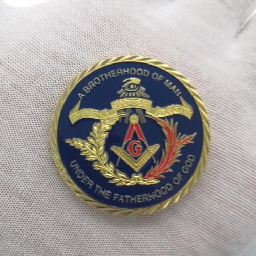 Gold Coin European Masonic Freemasonry Brotherhood Gold And Blue Color Round Double Commemorative Coin
