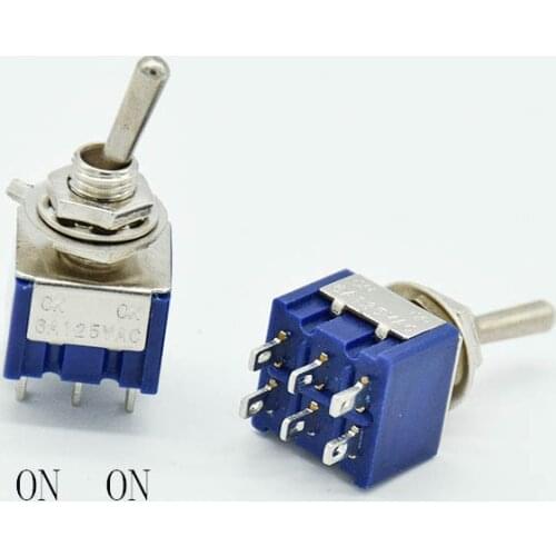 5pcs/lot MTS202 skyBlue Toggle Switch DPDT Double Pole Double Throw 2 Positions ON-ON 250V 3A 125V 6A