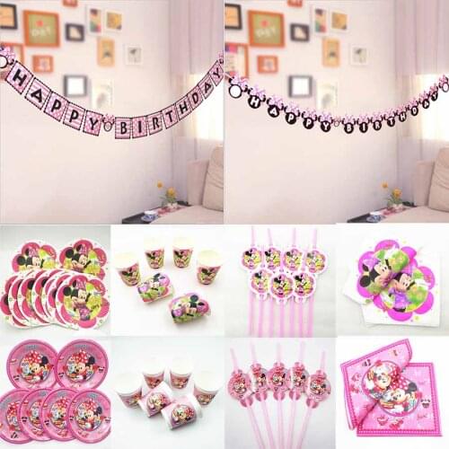 Minnie Mouse Party Banner Disposable Supplies Festival Favors Baby Shower Girls Birthday Party Decoration Kit
